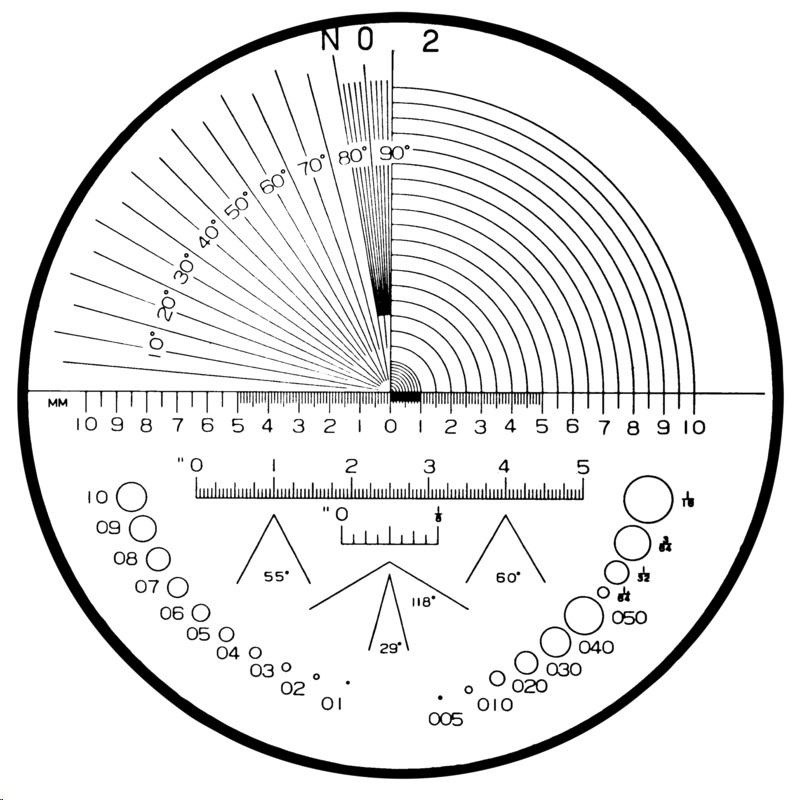 Měřicí destička S-2016 NO 2, úhly, poloměry, délky, otvory
