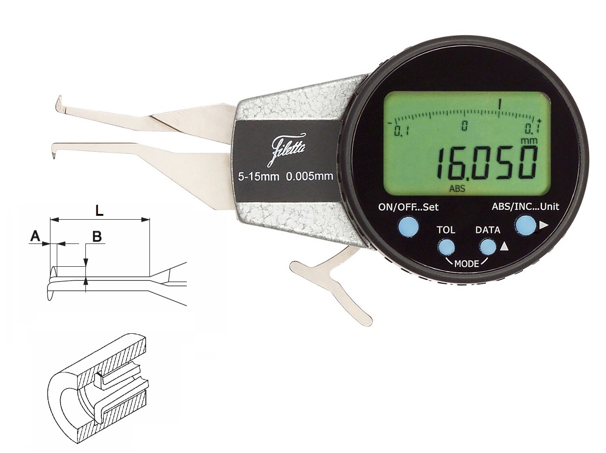 Digitální úchylkoměr s měřicími rameny pro vnitřní měření Filetta 5-15 mm, doteky R 0,3