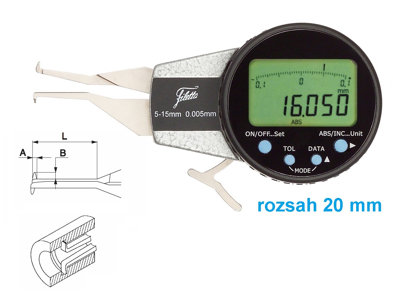 Digitální úchylkoměr s měřicími rameny pro vnitřní měření Filetta 5-25 mm, doteky R 0,3
