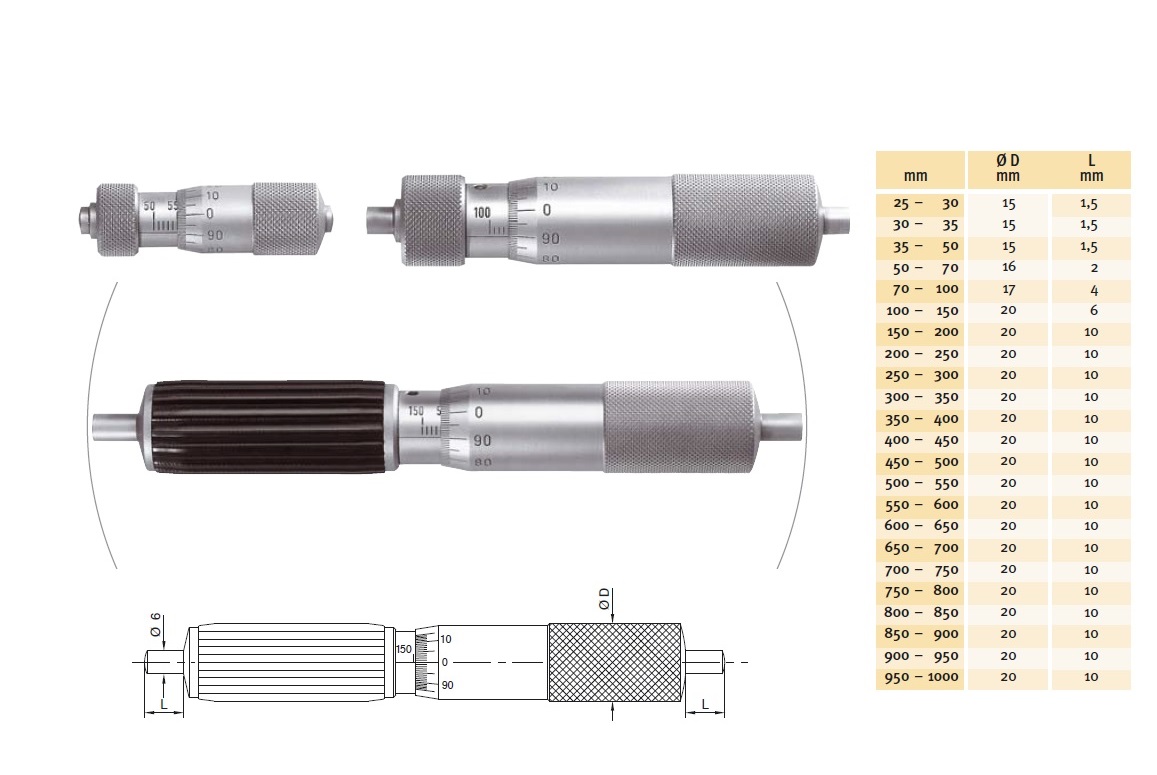 Mikrometrický odpich HARTIG 25-30 mm, stoupání šroubu 1 mm, měřicí plochy tvrdokov