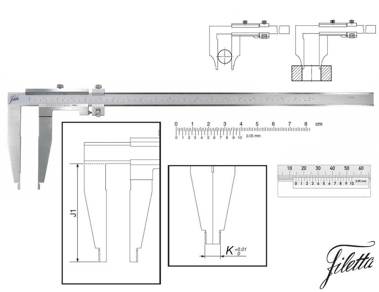 Posuvné měřítko Filetta 0-450 mm, 0,05 mm, čelisti 150 mm, bez měřicích nožíků