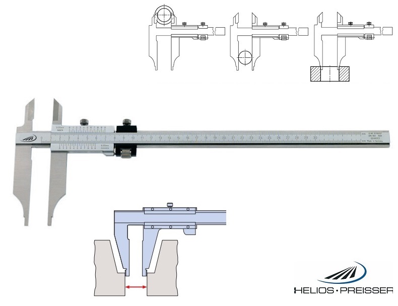 Posuvné měřítko 0-300 mm s měřicími nožíky se stavítkem, bez paralaxy