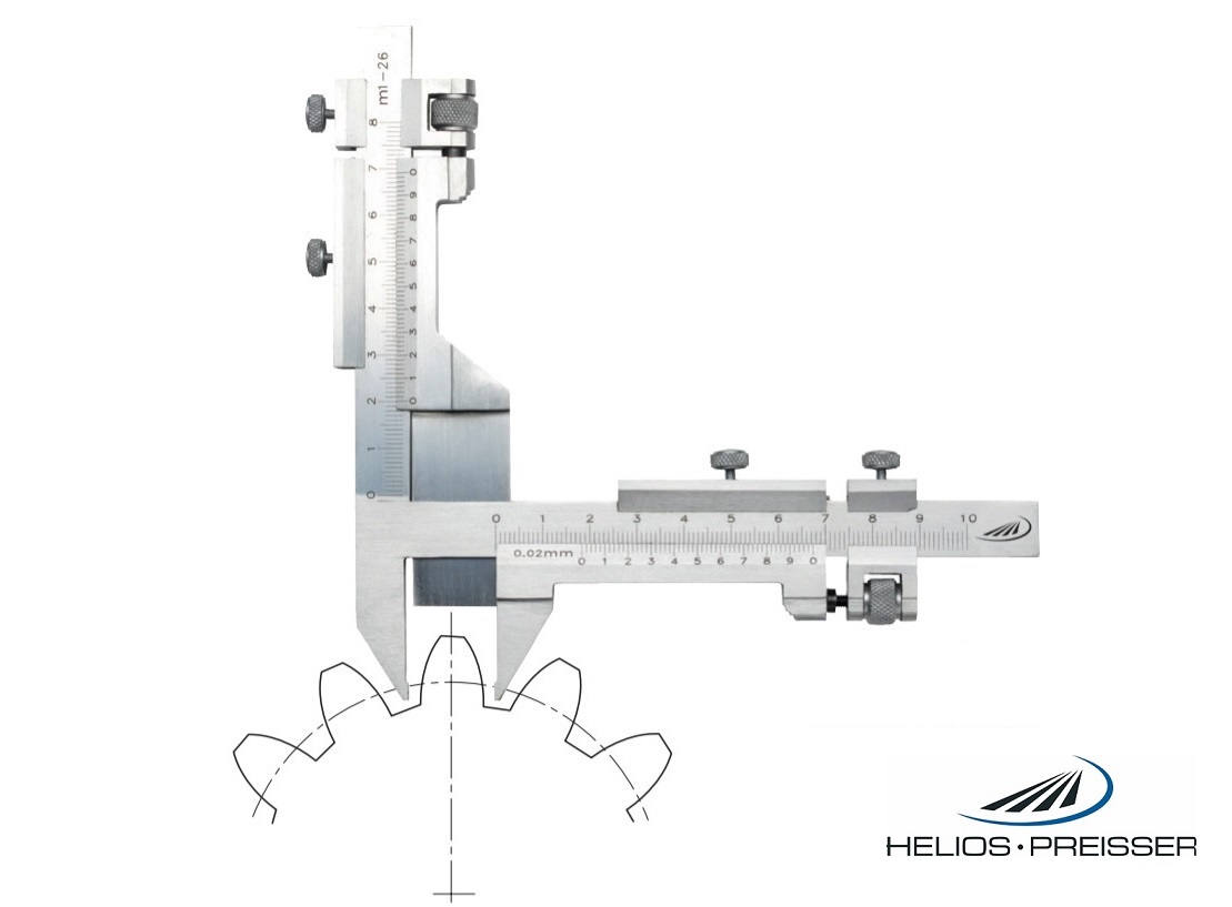 Posuvný zuboměr modul 1-26 mm, měřicí plochy tvrzená ocel, Helios-Preisser