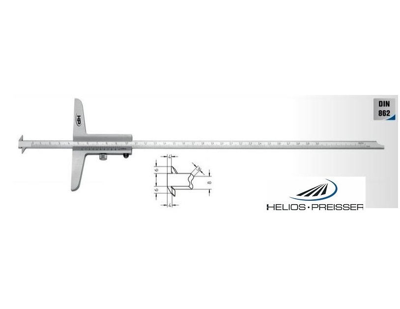 Posuvný hloubkoměr s dvěma nosy 0-200 mm, 0,05 mm, pro měření drážek, můstek 100 mm