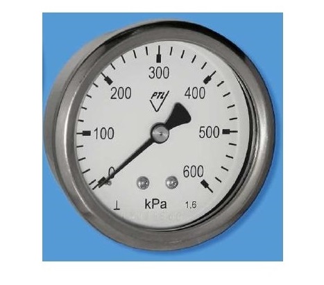 Průmyslový celonerezový vodotěsný manometr 0-10 MPa; 1,6%, průměr 63 mm, zadní závit