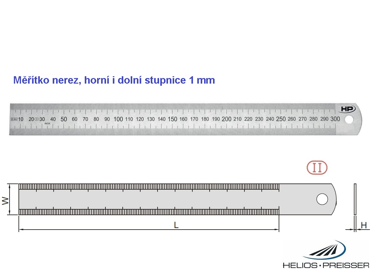 Měřítko tenké ocelové nerez 2000 /30x1 mm, EG II, Helios-Preisser