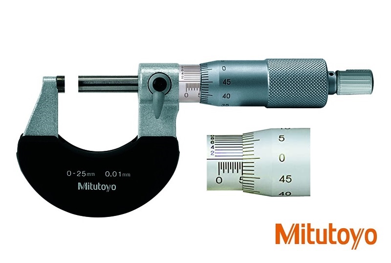 Třmenový mikrometr Mitutoyo 0-25 mm s noniem 0,001 mm, s řehtačkou