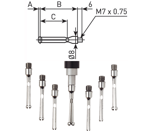 Vyměnitelná měřicí hlavička 6,5 (6,2-6,8) mm pro dutinoměry Mitutoyo série 526