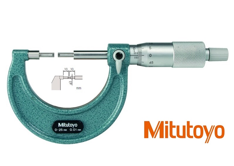 Třmenový mikrometr Mitutoyo 0-25 mm se zúženými měřicími doteky průměr 3 mm