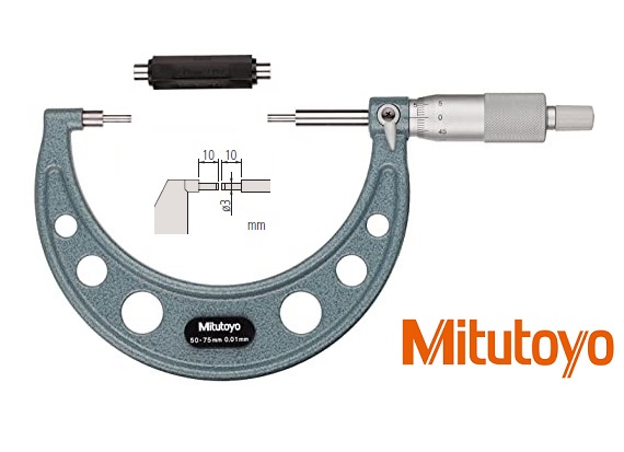 Třmenový mikrometr Mitutoyo 50-75 mm se zúženými měřicími doteky průměr 3 mm