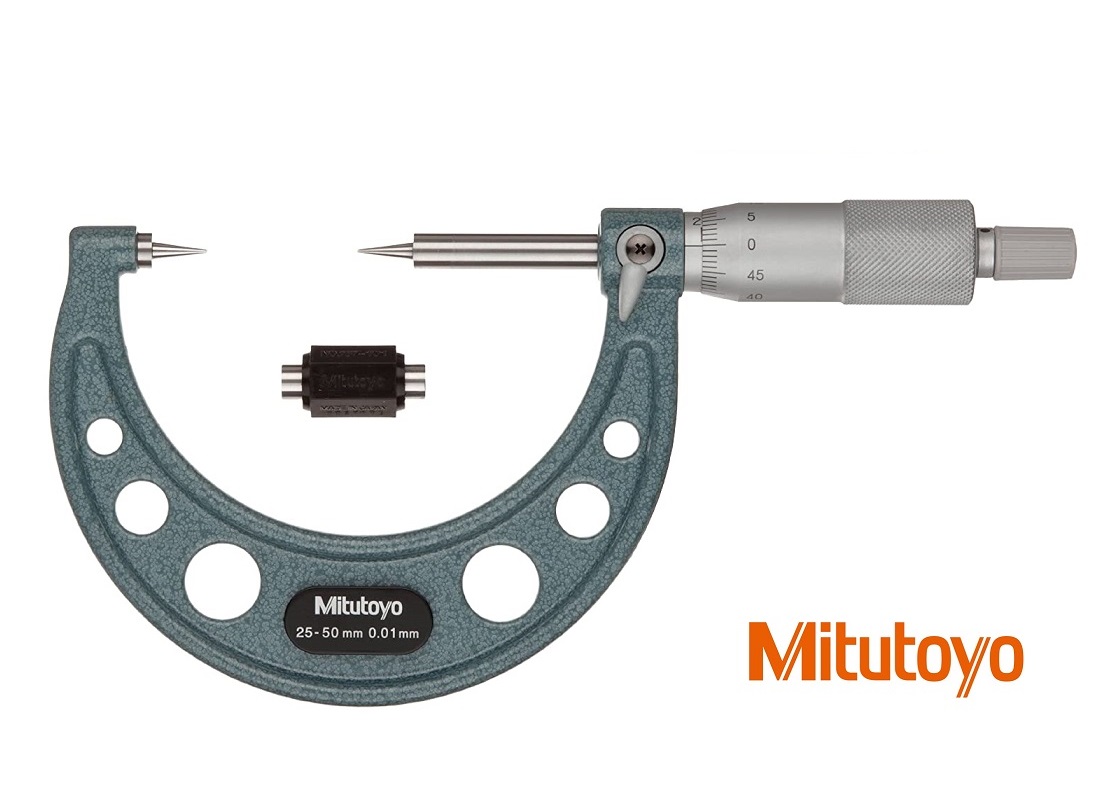 Třmenový mikrometr Mitutoyo 75-100 mm s měřicími hroty 15° z kalené oceli