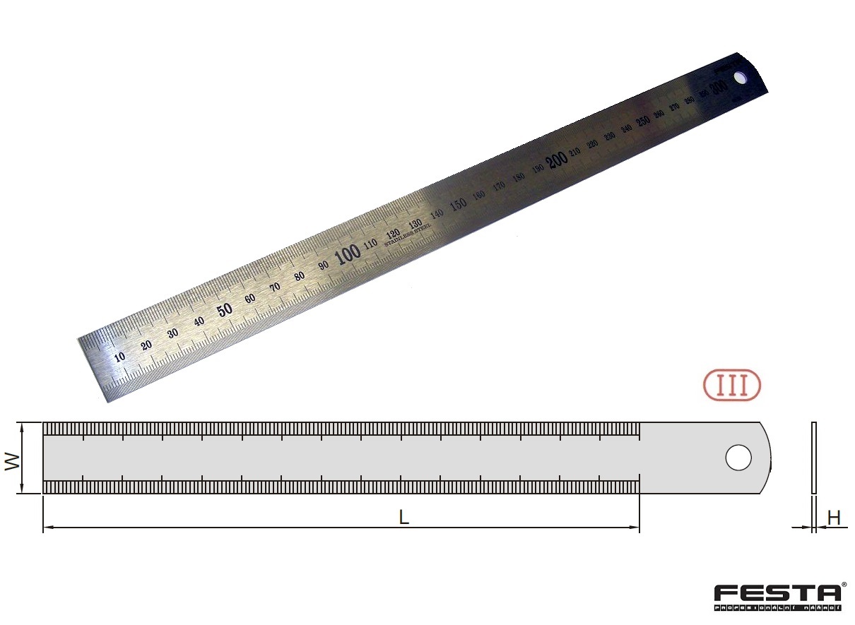 Měřítko ocelové tenké INOX 1000 /35x1,5 mm, FESTA