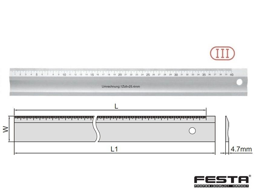 Měřítko hliníkové s úkosem 600 mm FESTA