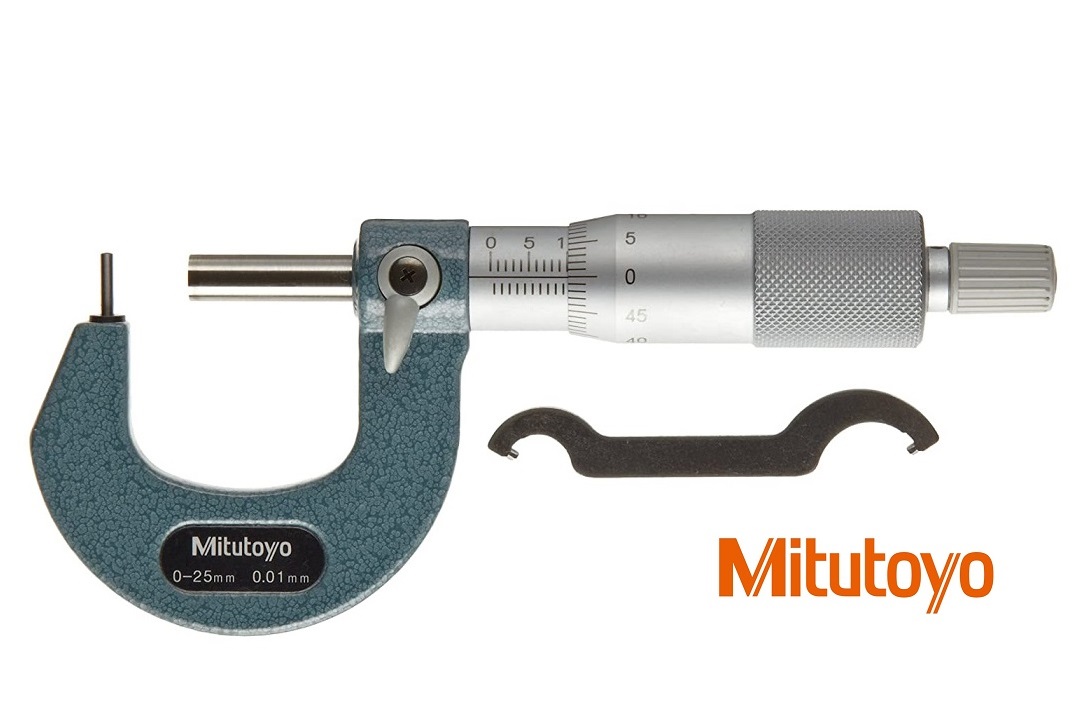 Třmenový mikrometr Mitutoyo na měření klenutých ploch a síly trubek, kroužků... 0-25 mm