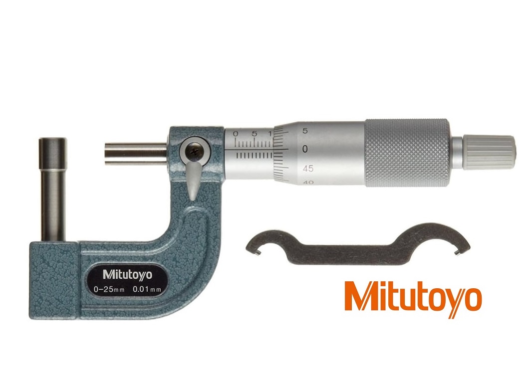 Třmenový mikrometr Mitutoyo na měření klenutých ploch a síly trubek, kroužků... 0-25 mm