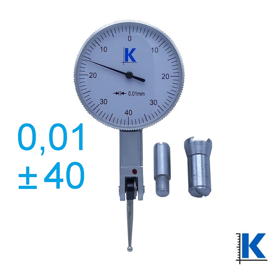 Páčkový úchylkoměr 0,8/0,01 mm, číselník 0-40-0, průměr 33 mm, KMITEX