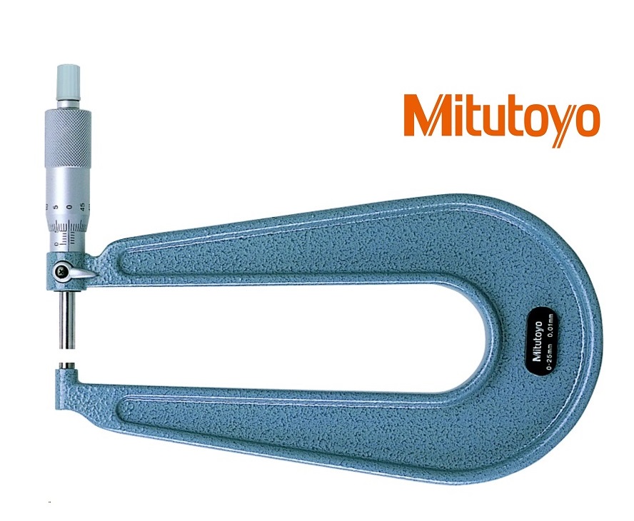 Třmenový mikrometr Mitutoyo 0-25 mm s hlubokým třmenem 160 mm, ploché doteky