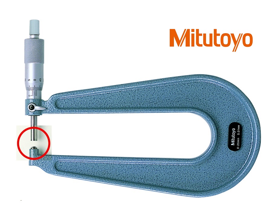 Třmenový mikrometr Mitutoyo 0-25 mm s hlubokým třmenem 160 mm, plochy: Vypouklá-Plochá