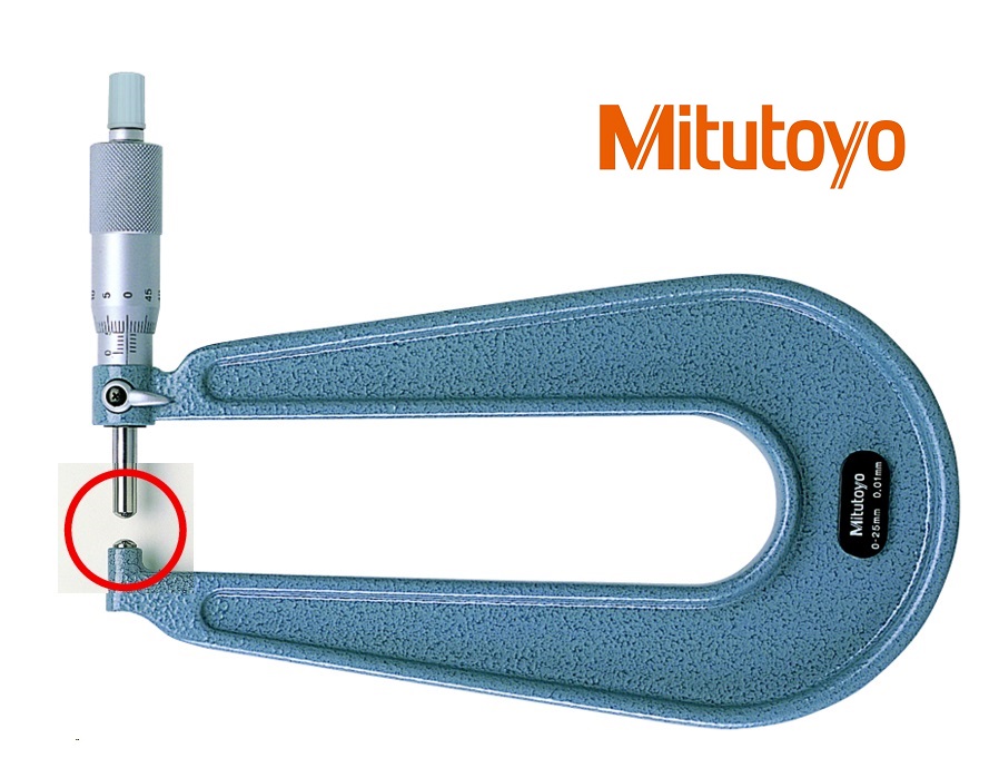 Třmenový mikrometr Mitutoyo 0-25 mm s hlubokým třmenem 160 mm, plochy: Vypouklá-Vypouklá