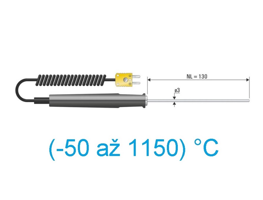 Teplotní čidlo typu K (NiCrNi) (-50 až 1150) °C průměr 3 mm, L-130 mm