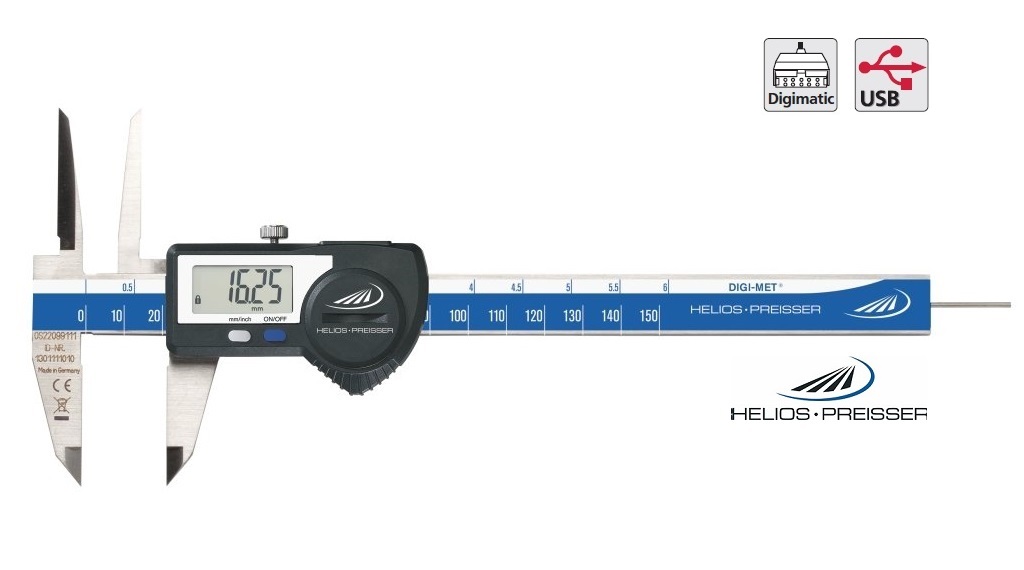 Digitální posuvné měřítko Helios-Preisser 0-150mm s kulatým hloubkoměrem a dlouhými nožíky