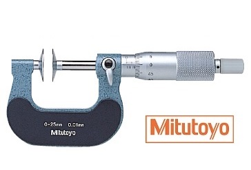 Mikrometr Mitutoyo s talířkovými tvrdokovovými doteky 25-50 mm na měření zubů-modul 0,5-6