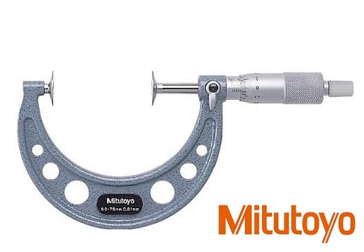 Mikrometr Mitutoyo s talířkovými tvrdokovovými doteky 75-100 mm na měření zubů-modul 0,5-6