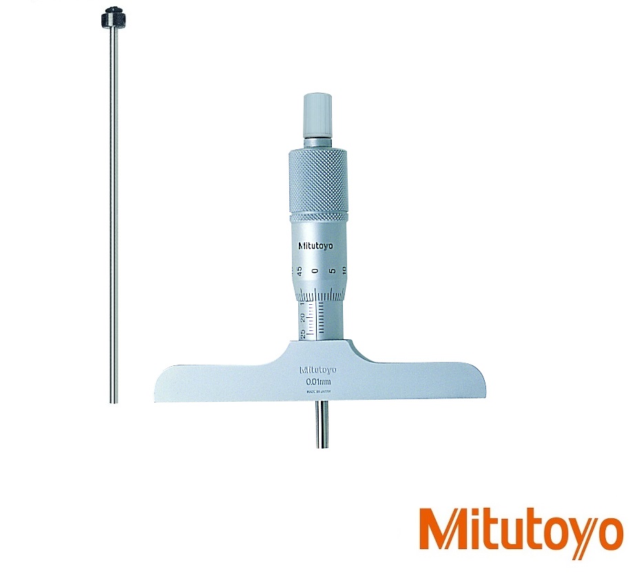 Mikrometrický hloubkoměr Mitutoyo 0-50 mm, 2 výměnné nástavce, můstek 101,6x16mm