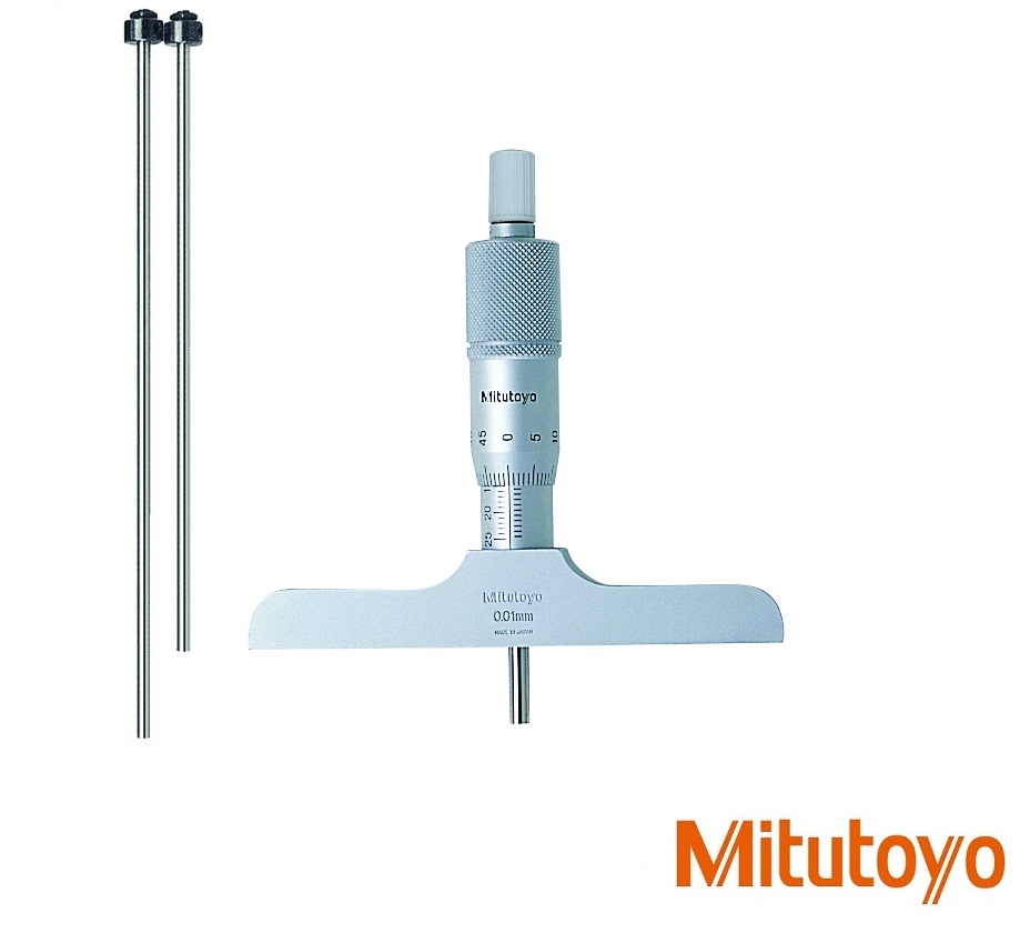 Mikrometrický hloubkoměr Mitutoyo 0-75 mm, 3 výměnné nástavce, můstek 101,6x16mm