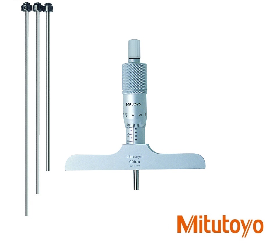 Mikrometrický hloubkoměr Mitutoyo 0-100 mm, 4 výměnné nástavce, můstek 101,6x16mm
