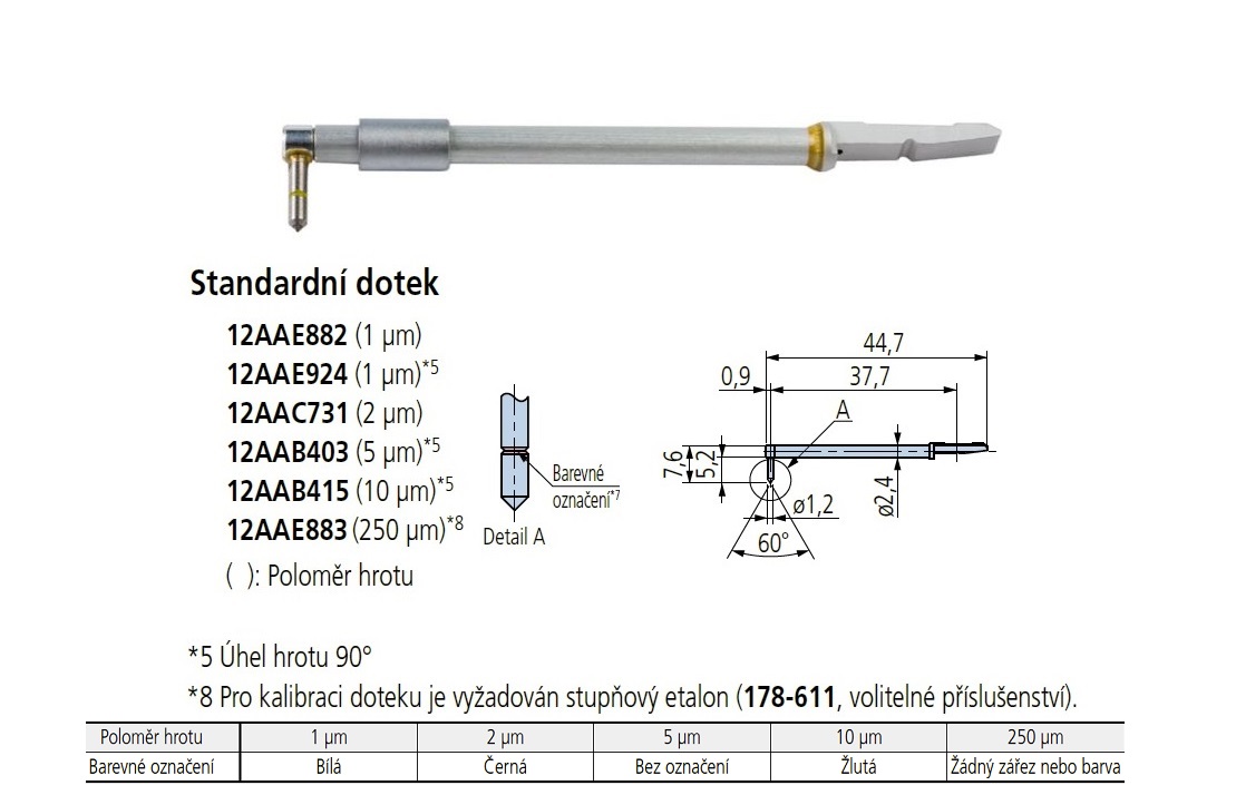 Standardní dotek s poloměrem hrotu 2 µm, 60°, pro drsnoměry série SJ-410