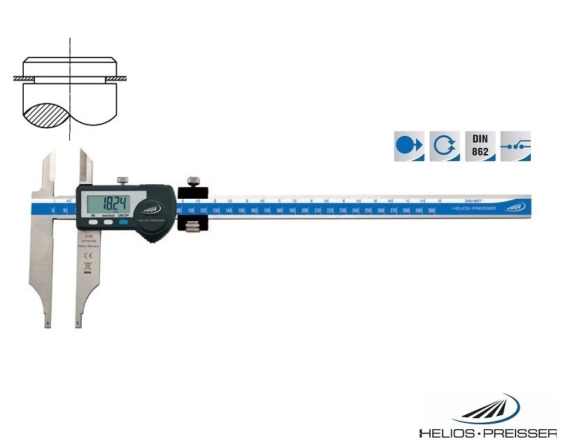 Digitální posuvné měřítko Helios-Preisser 0-300 mm s měřicími nožíky, se stavítkem