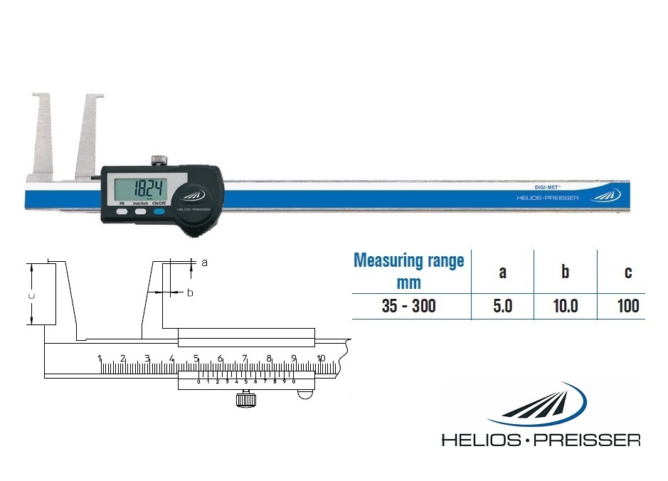 Digitální posuvné měřítko Helios-Preisser 35÷300 mm pro měření vnitřních zápichů