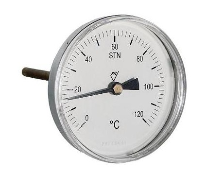 TDP teploměr dvojkovový přímý , rozsah: 0-150°C. průměr 100 mm. délka stonku: 100 mm