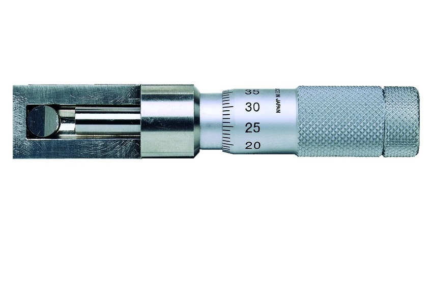 Třmenový mikrometr Mitutoyo 0-13 mm na měření švů hliníkových nádobek a plechovek