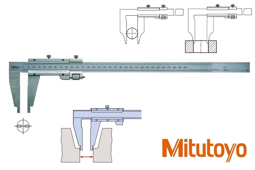 Posuvné měřítko Mitutoyo 0-300 mm, 0,02 mm, bez měřicích nožíků, s jemným dostavěním