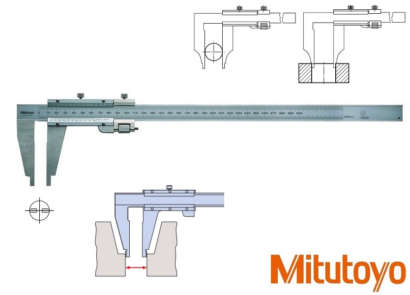 Posuvné měřítko Mitutoyo 0-300 mm, 0,02 mm, bez měřicích nožíků, s jemným dostavěním