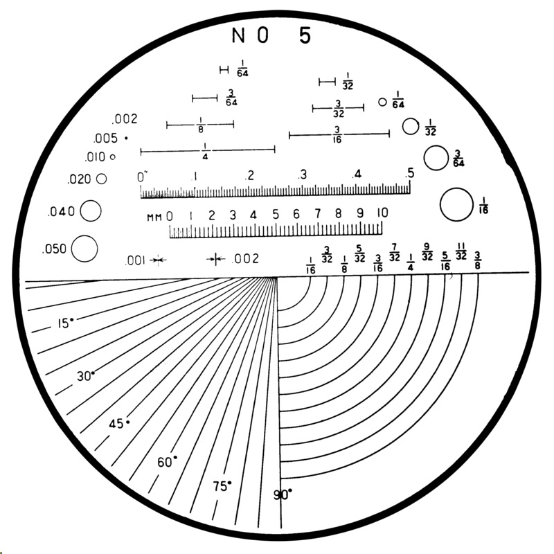 Měřicí destička S-1975 NO 5, úhly, poloměry, otvory, délky
