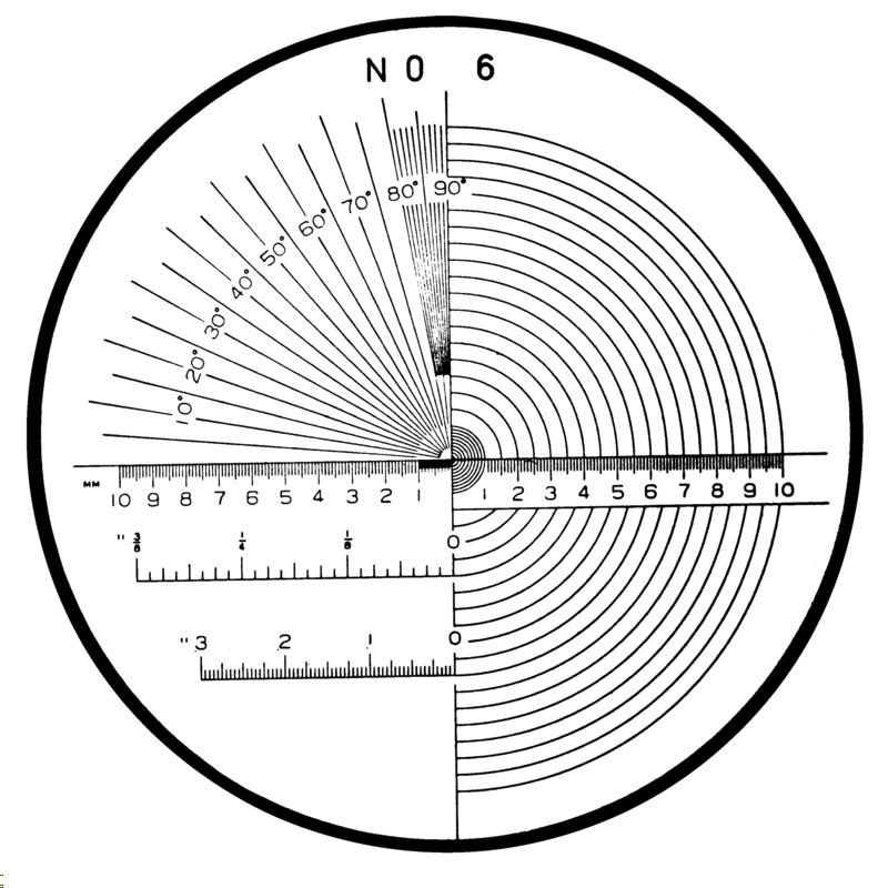 Měřicí destička S-1975 NO 6, úhly, poloměry, délky