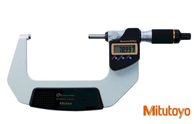 Digitální třmenový mikrometr Mitutoyo 75-100 mm IP65, (posuv vřetena 2 mm), výstup dat