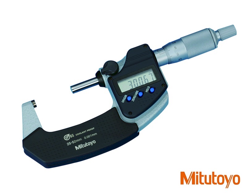 Digitální třmenový mikrometr Mitutoyo 25-50 mm IP65 s řehtačkou a výstupem dat