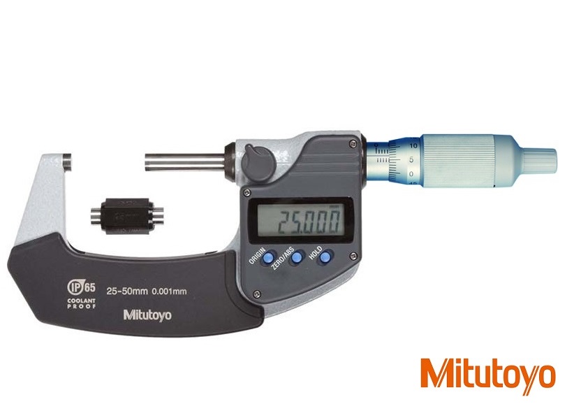 Digitální třmenový mikrometr Mitutoyo 25-50 mm IP65,s bubínkovou řehtačkou,bez výstupu