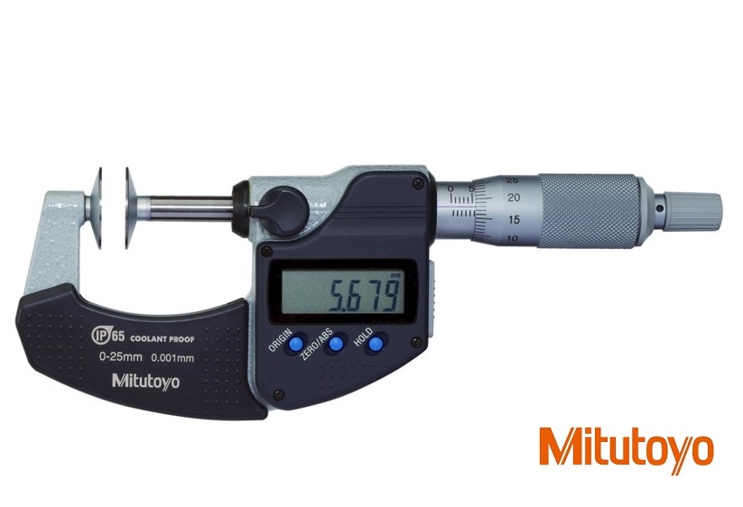 Digitální mikrometr Mitutoyo s talířkovými doteky 0-25 mm na měření zubů-modul 0,5-6