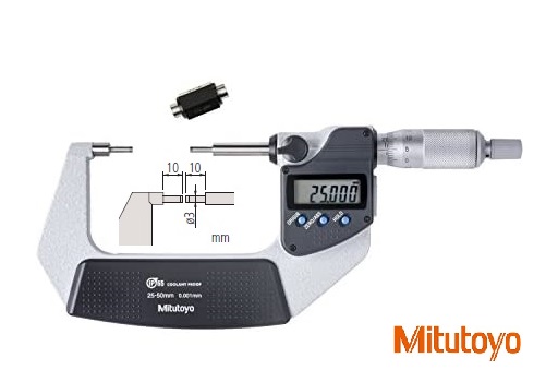 Digitální třmenový mikrometr Mitutoyo 50-75 mm se zúženými měřicími doteky 3 mm, IP65