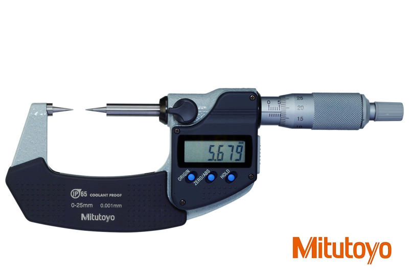 Digitální třmenový mikrometr Mitutoyo 0-25 mm s měřicími hroty 15°