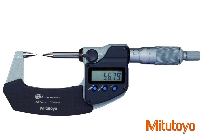 Digitální třmenový mikrometr Mitutoyo 0-25 mm s měřicími hroty 30°