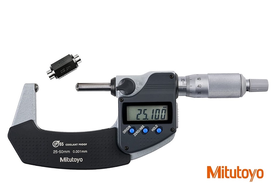 Digitální mikrometr Mitutoyo 25-50 mm na měření klenutých ploch a síly trubek, kroužků