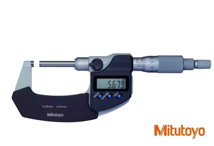 Digitální třmenový mikrometr Mitutoyo s neotáčivým vřetenem 0-25 mm, výstup dat