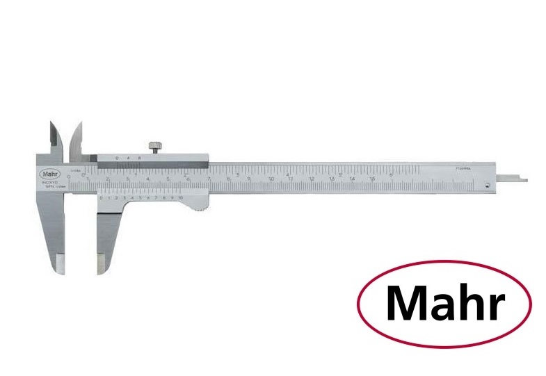 Posuvné měřítko Mahr 0-200 mm, 0,05 mm, typ 16 FN, s plochým hloubkoměrem, aretace šroubek
