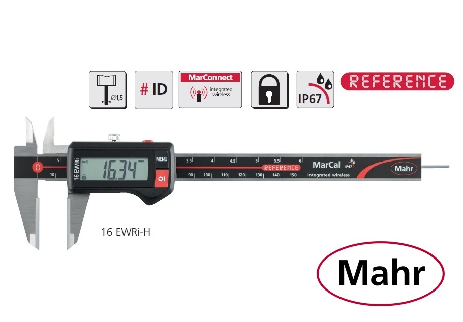 Digitální posuvné měřítko Mahr 0-150 mm, typ 16 EWRi-H, měřicí plochy z tvrdokovu, IP67